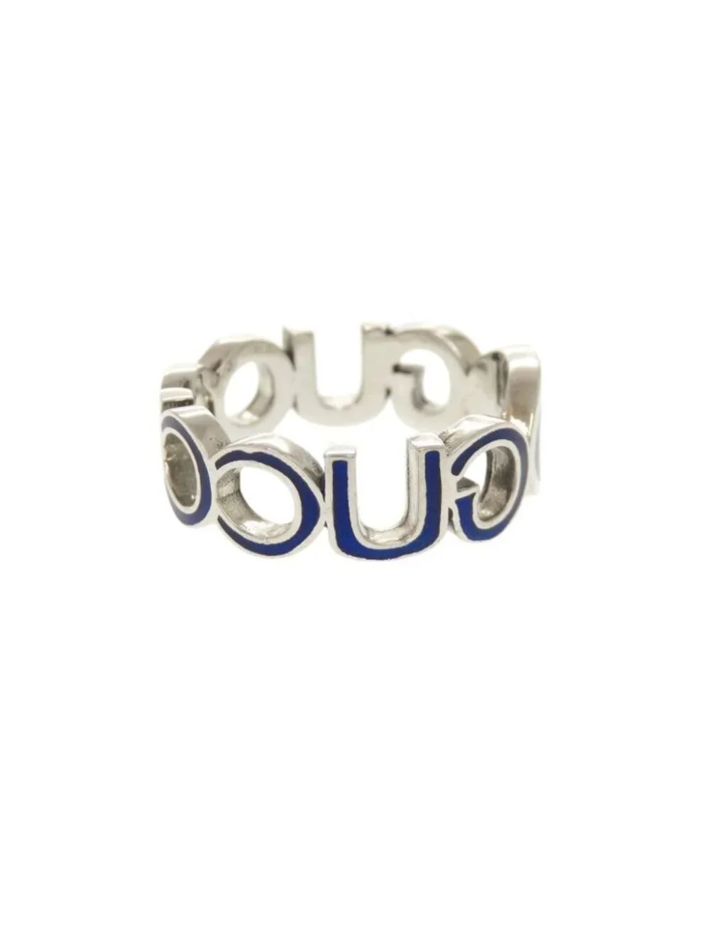 Gucci Interlocking 925 Sterling Silver Blue Ring
